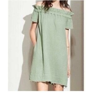 Anthropologie Amadi Nola Sage Green Off the Shoulder Mini Dress